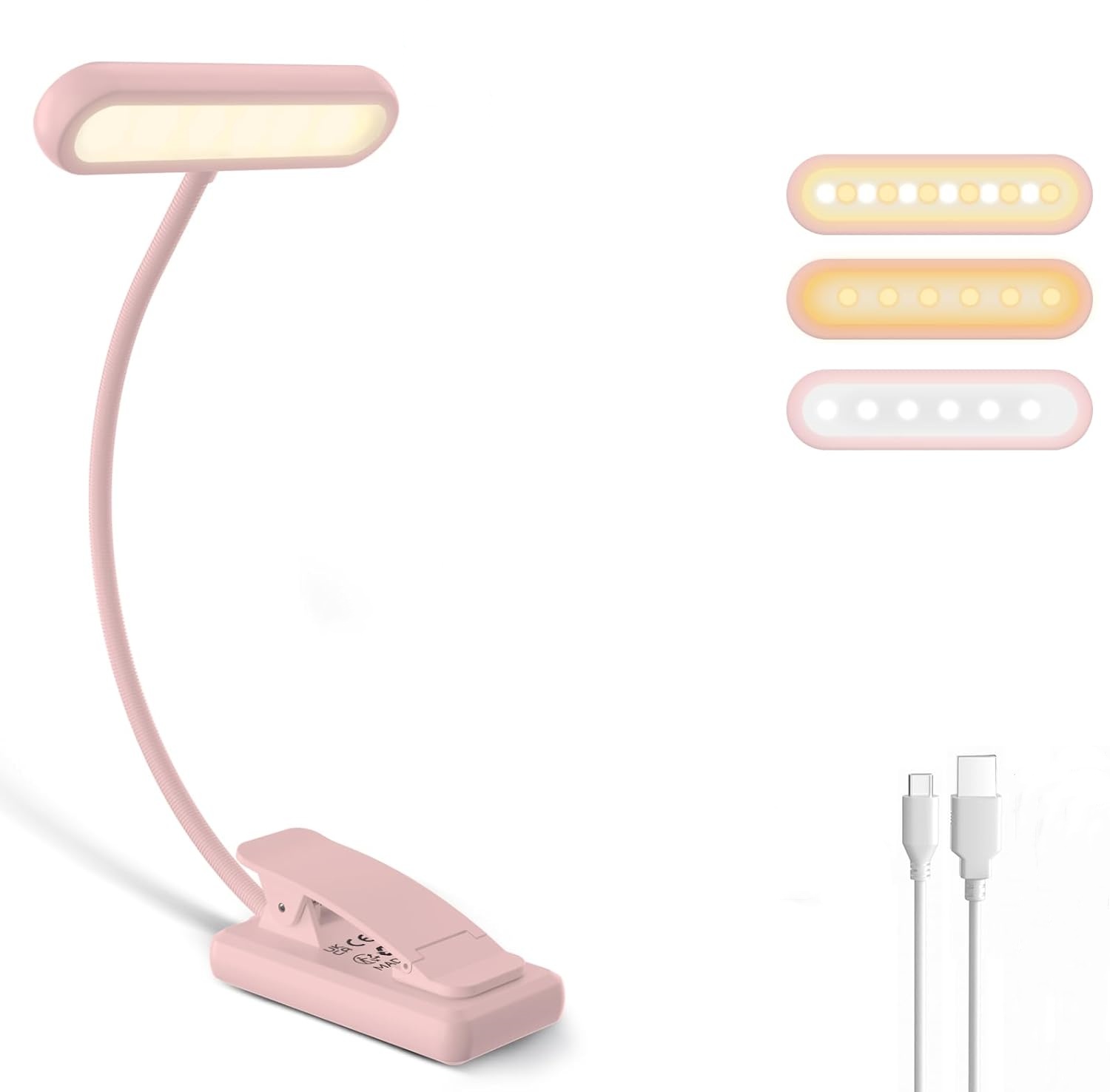 Desk Setup Light - Leselampe Buchklemme Schwarz/Weiß/Rosa USB Wiederaufladbarer Akku