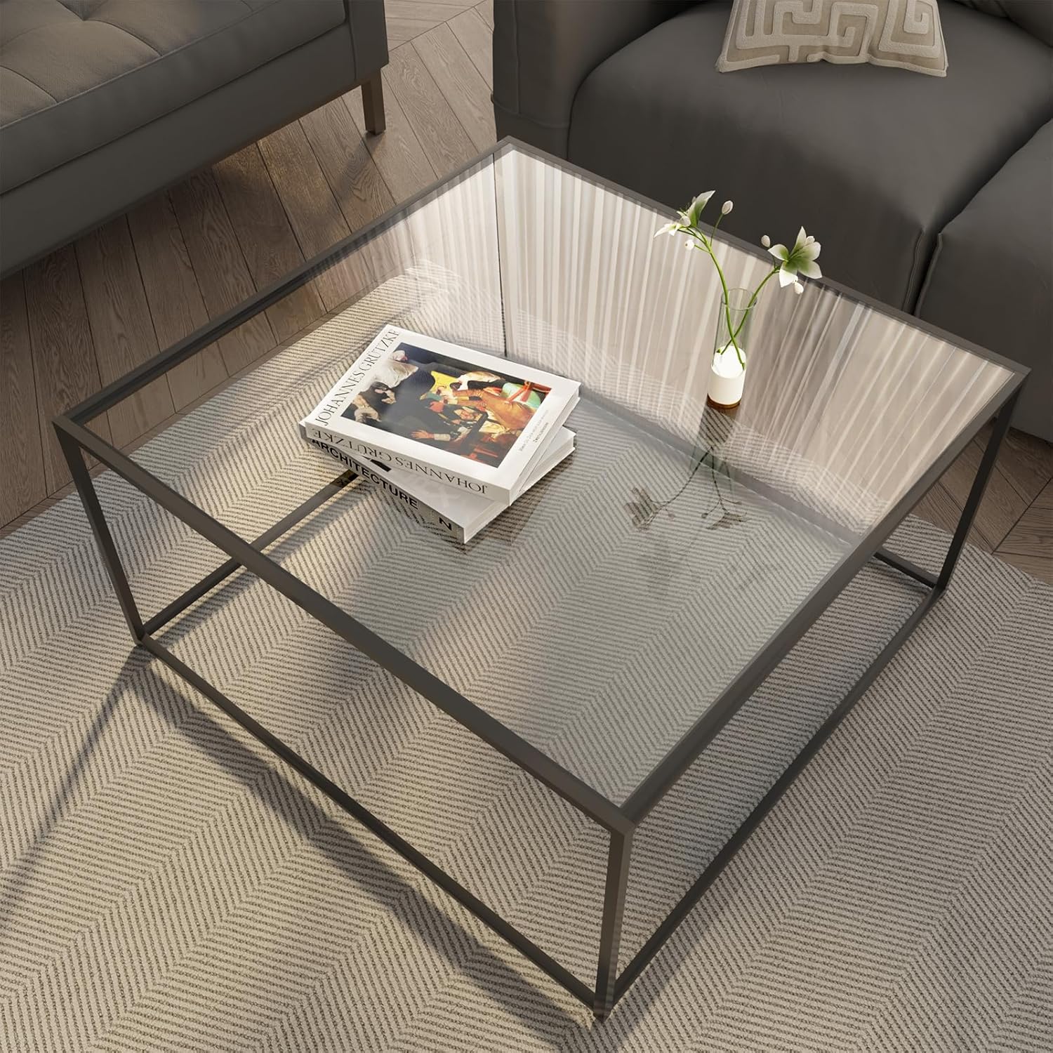 Desk Setup Minimalist - Glas-Couchtisch Moderner Beistelltisch, Minimalistischer Couchtisch Sofa-Beistelltisch,