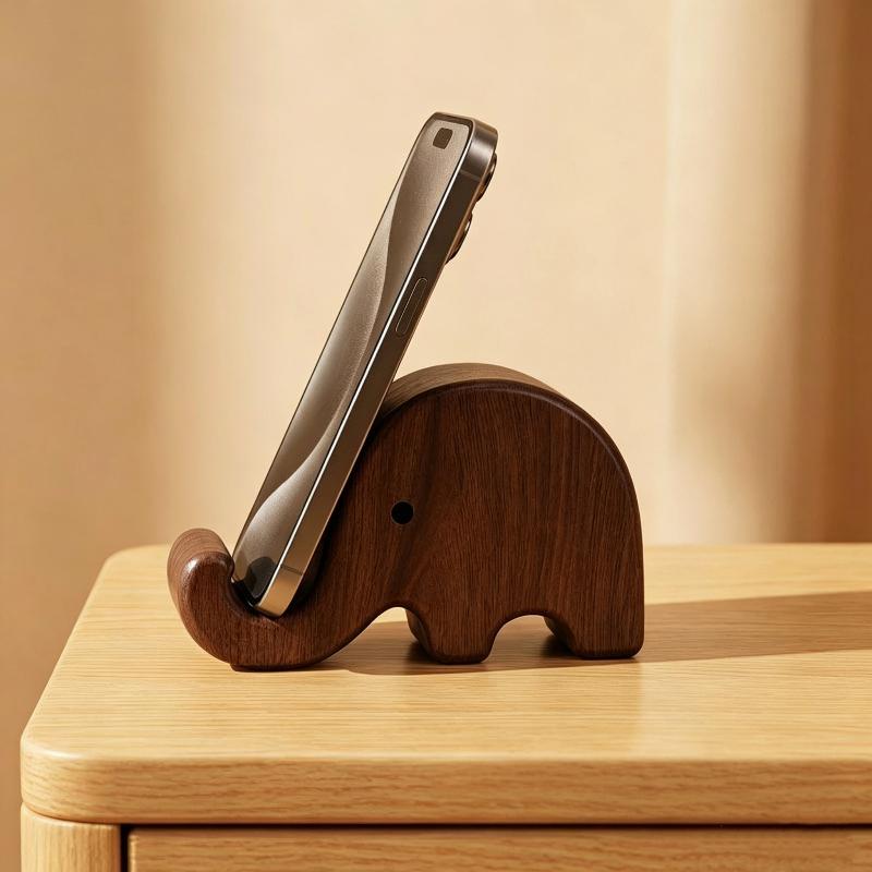 Desk Setup Organization - Einfacher Handyhalter aus massivem Schwarznussholz, Visitenkartenständer,