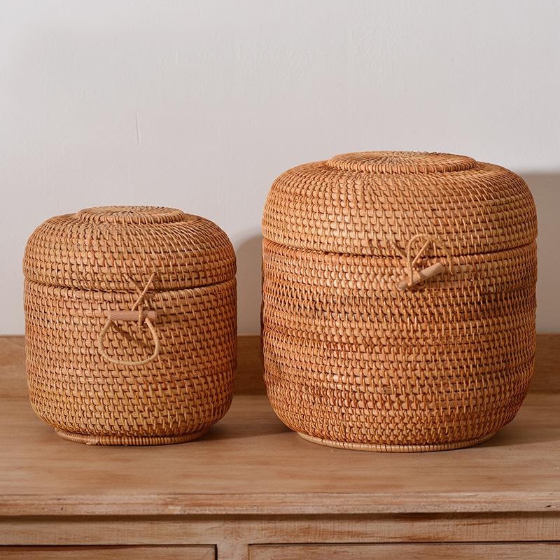 Drawer Organizer Bamboo - Handgewebte Rattan-Tee-Aufbewahrungsbox mit Deckel, Puer-Teebeutel-Organizer, grüner