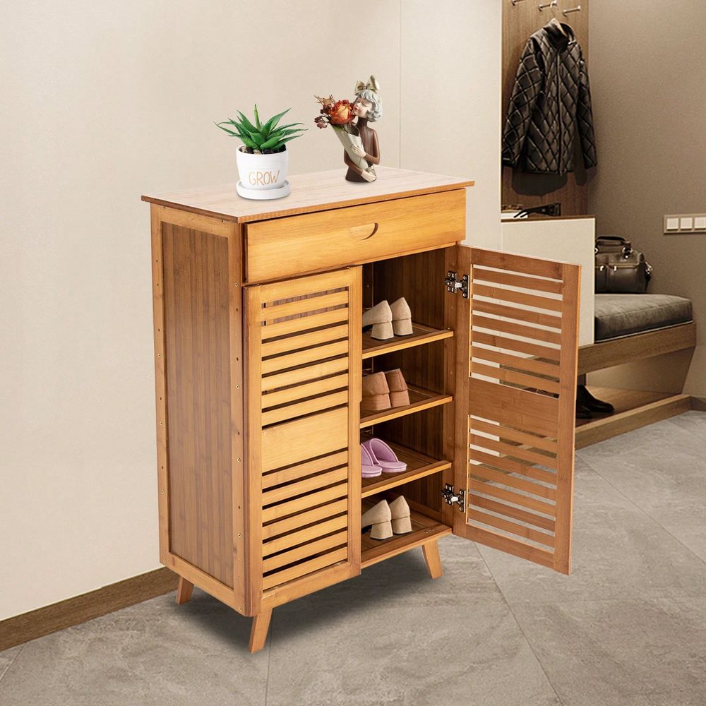 Drawer Organizer Bamboo - Bambus-Schuhschrank mit 2 Türen und Schublade,