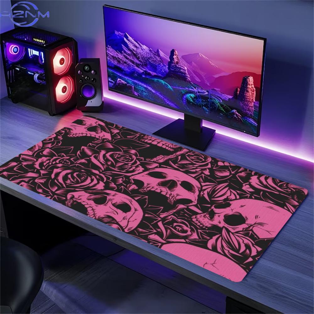 Desk Setup Pink - Pink Rose Skull Erweiterte Schreibtischunterlage, rutschfeste