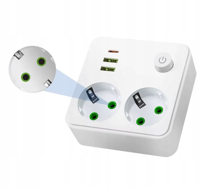 Power Strip Flat - EU-Steckdosenleiste mit 2 AC-Steckdosen, 2 USB-Anschlüssen,