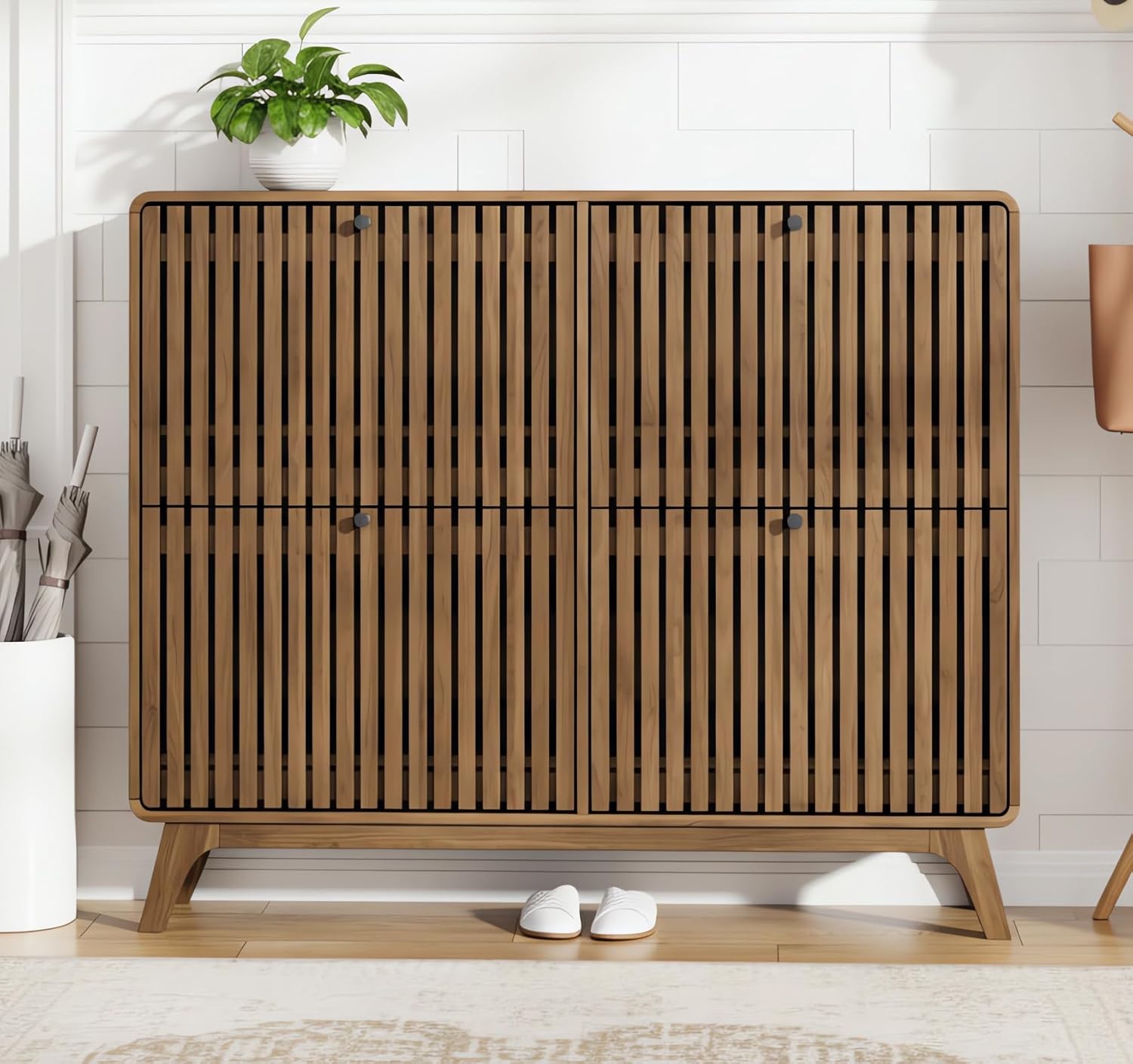 Drawer Organizer Bamboo - # Großer Bambus-Schuhschrank mit 4 Klappschubladen,