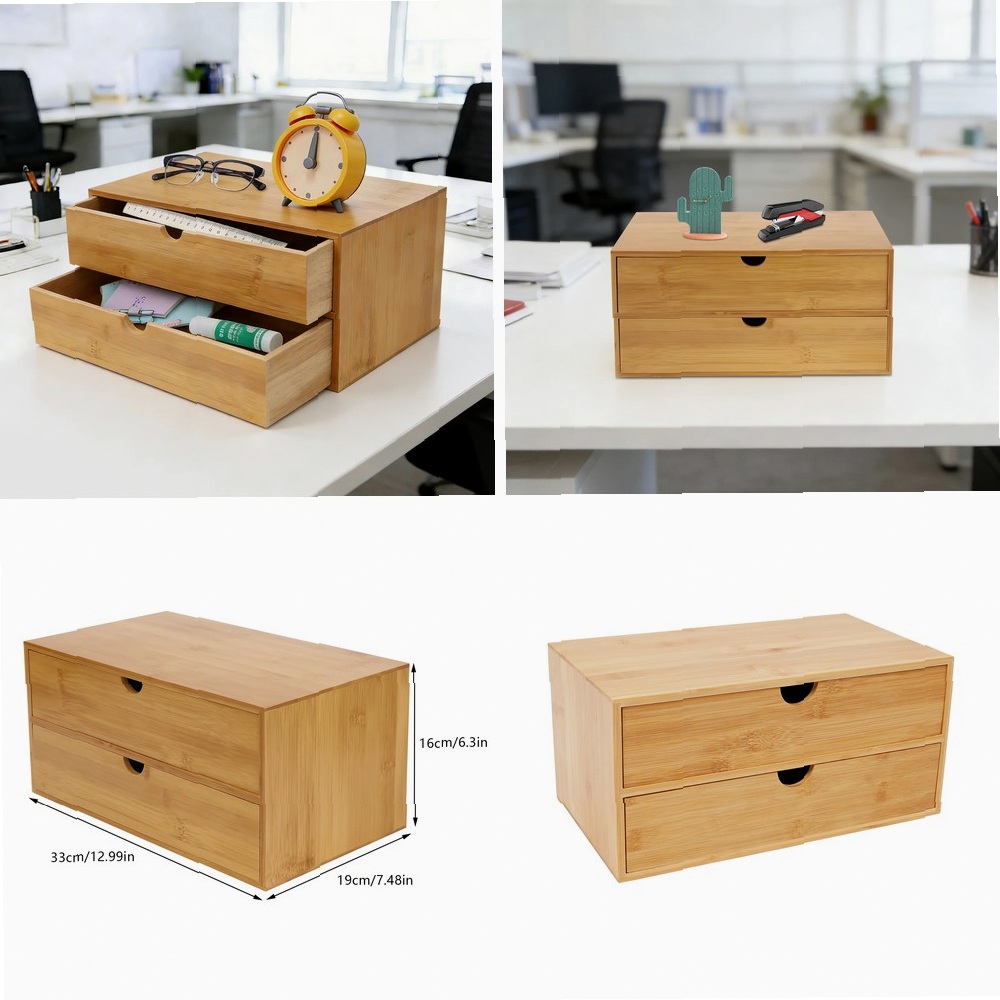Drawer Organizer Bamboo - Schreibtisch-Organizer, 2-Schubladen Aufbewahrungsbox für Bürobedarf, Natürlicher