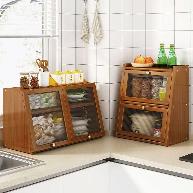 Drawer Organizer Bamboo - Bambus Küche Lagerschrank mit Acryl Tür