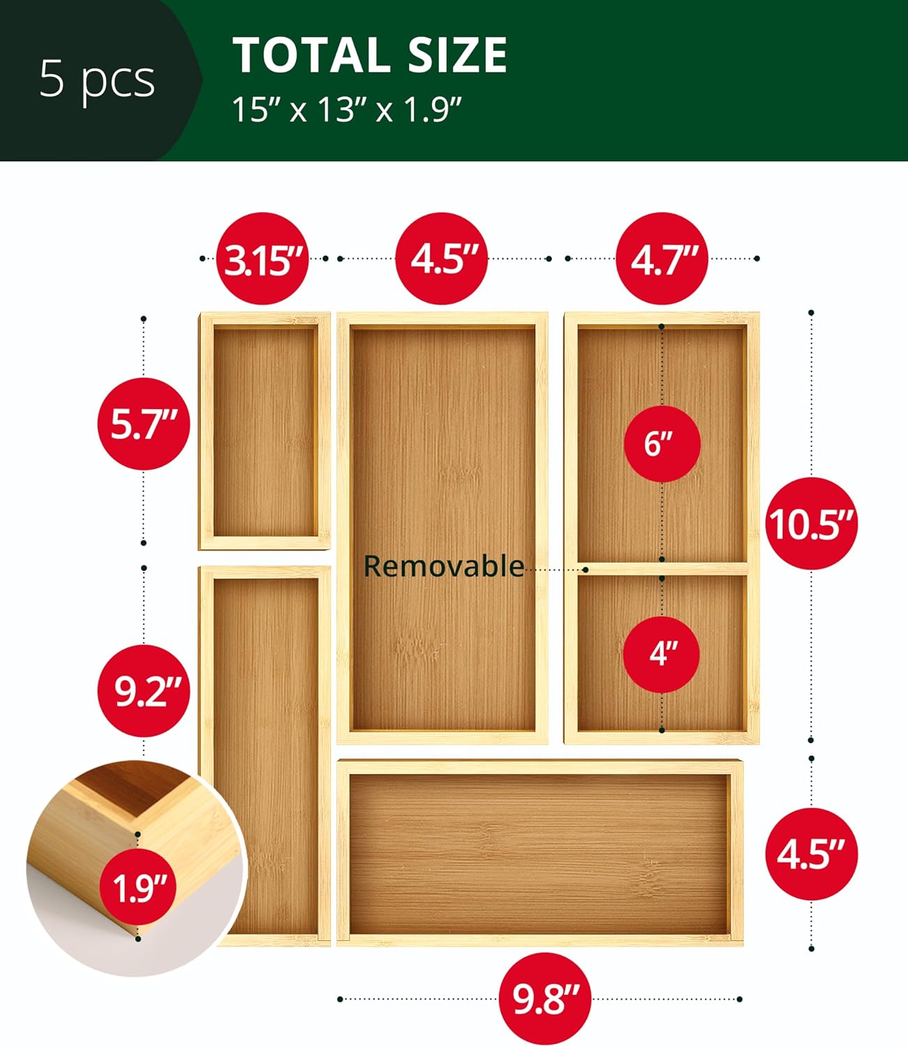 5-teiliges Schubladen-Organize – Drawer Organizer Bamboo Bewertung und Preis